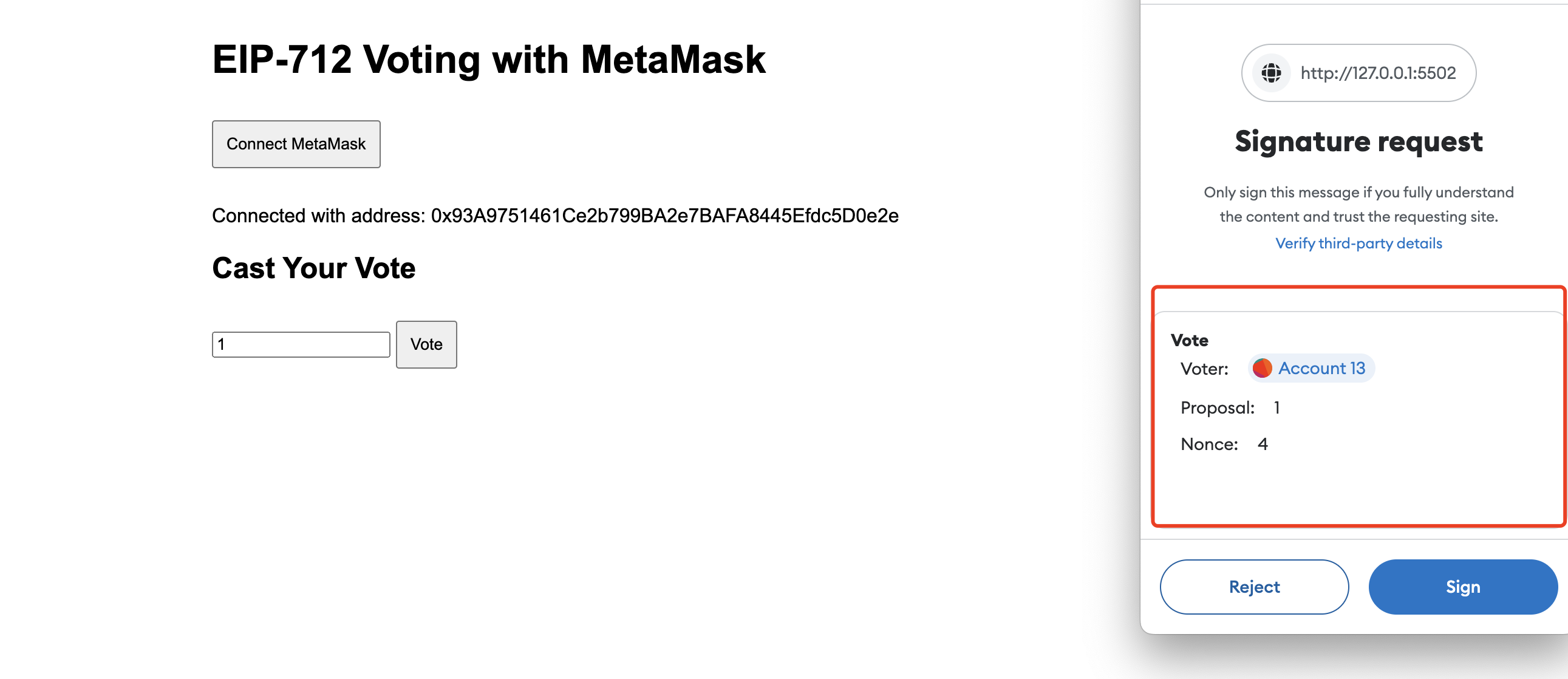 EIP712 Voting with MetaMask